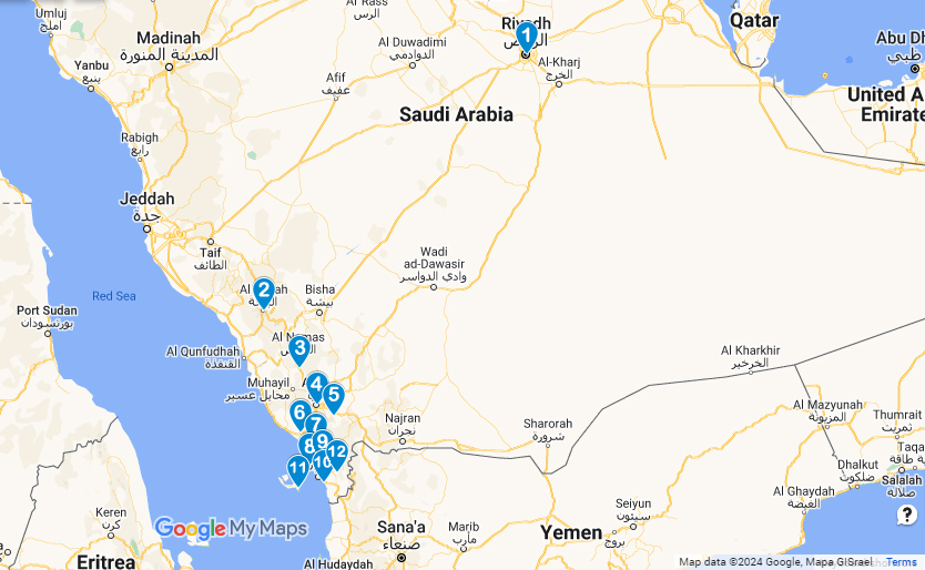 Saudi Arabia Birding Tour Map