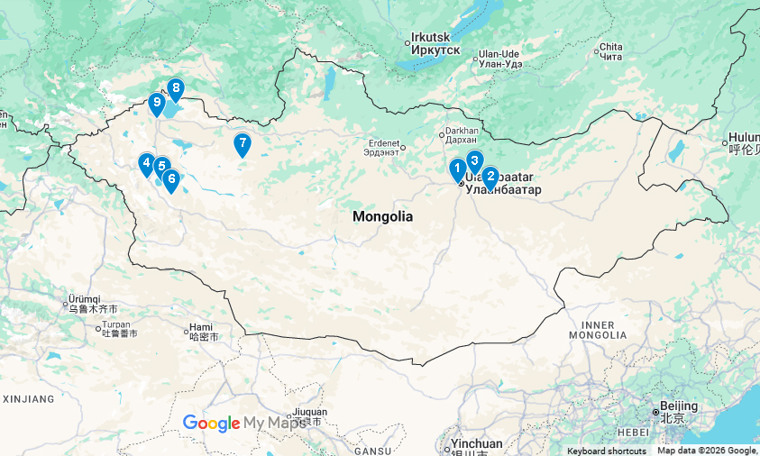 Mongolia Birding Tour Map