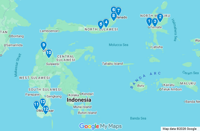 Sulawesi & Halmahera Brding Tour Map